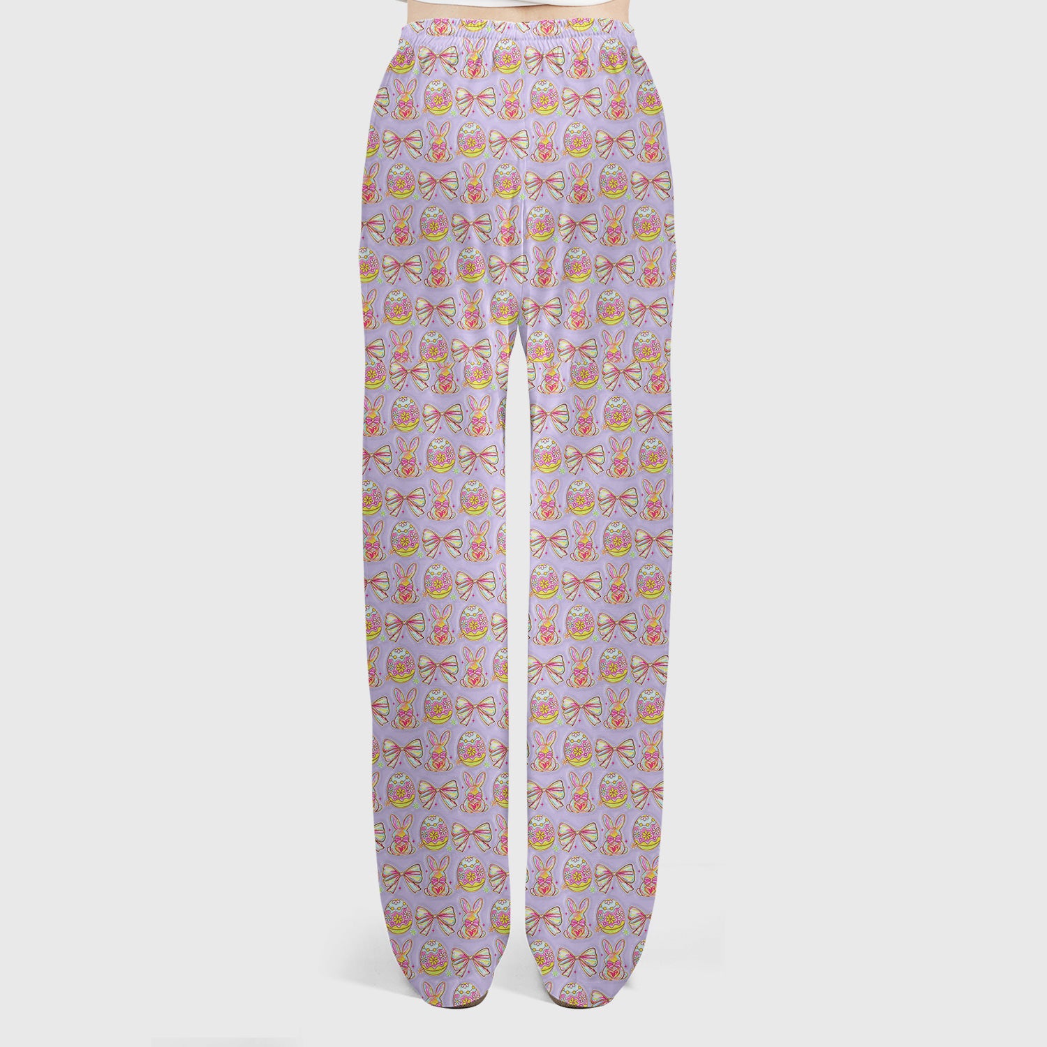 Easter Bunny Pastel Egg Bow Pattern Scrub Set, Breathable Med Uniform
