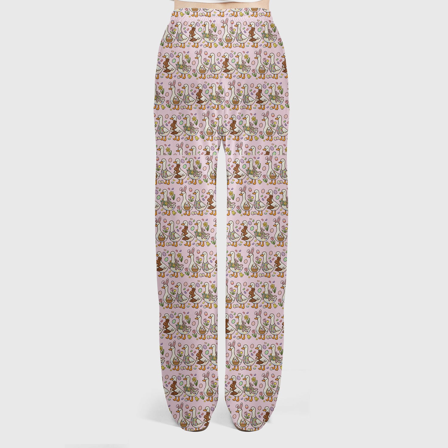Easter Theme Duck and Bunny Egg Floral Print Scrub Set, Breathable Med Uniform