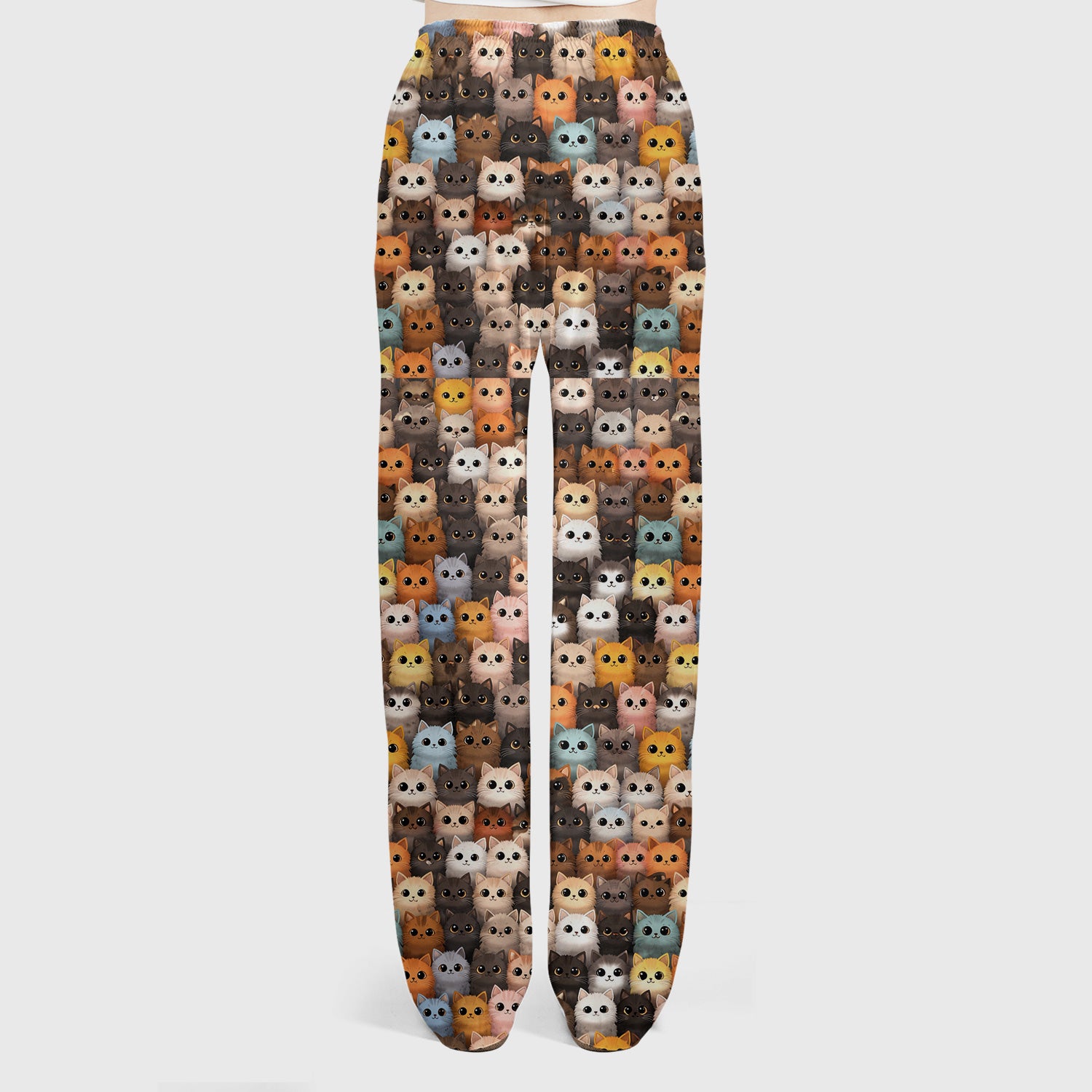 Cute Colorful Cat Pattern Scrub Set, Clinic Work Pants and V Neck Top