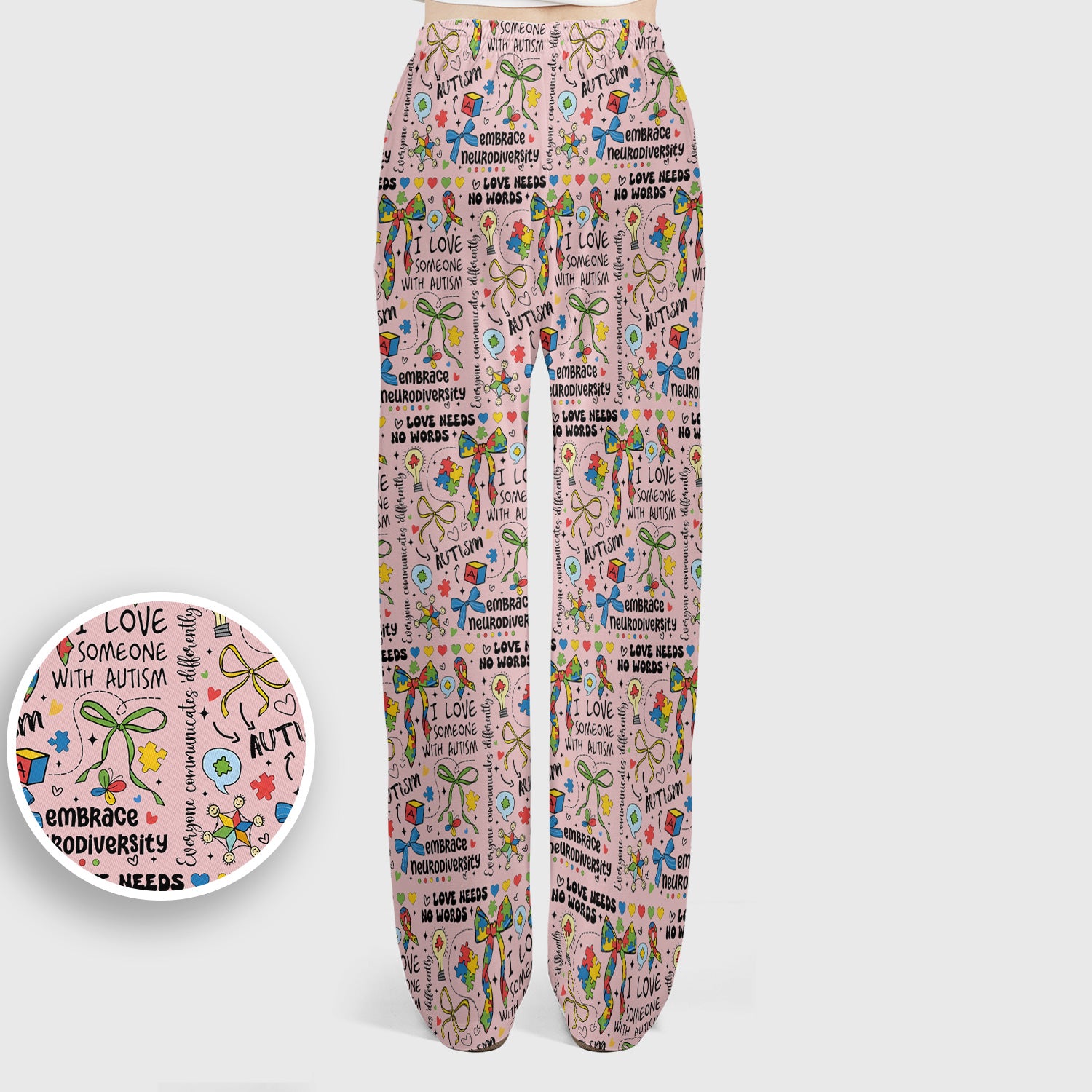 Autism Awareness Puzzle Ribbon Pattern Scrub Set, Scrub Pants and V Neck Top
