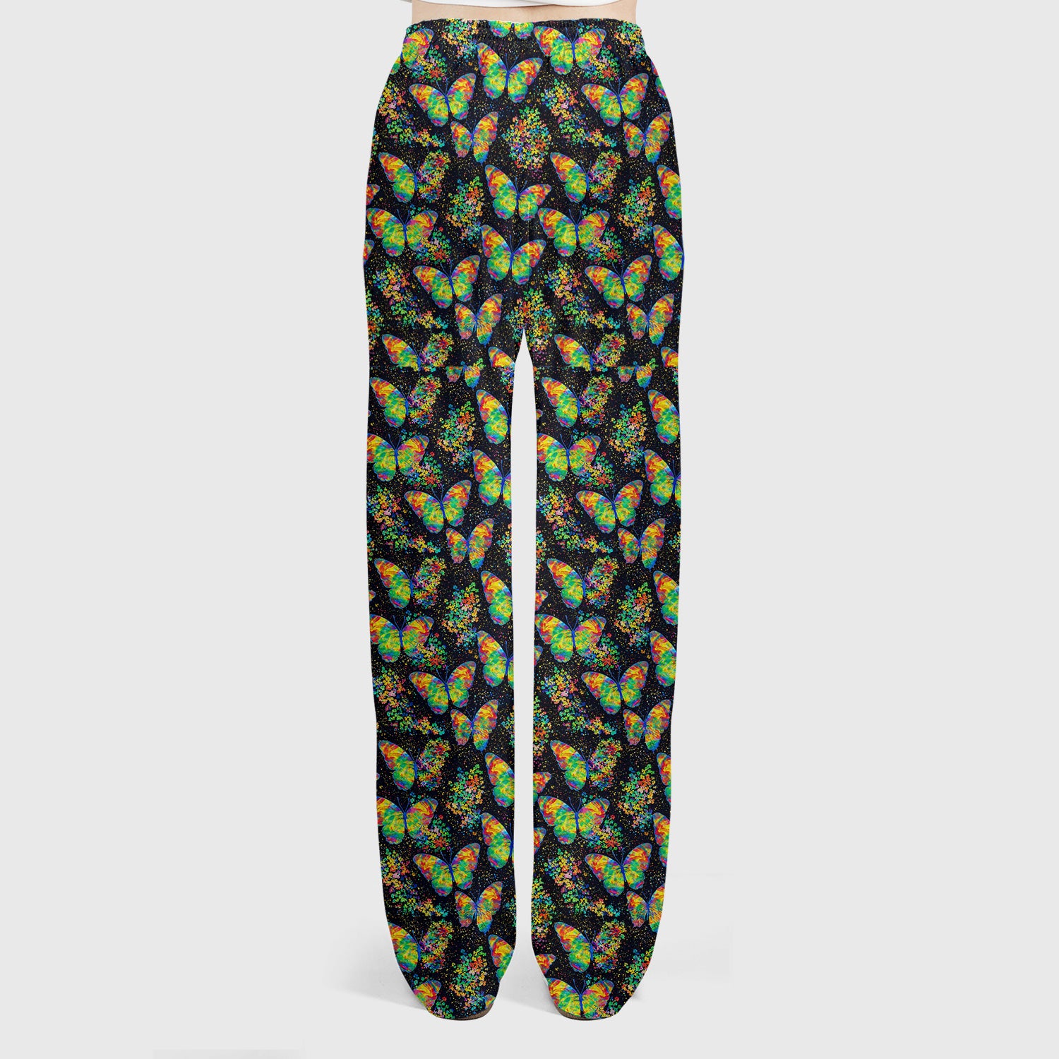 Rainbow Butterfly Galaxy Print Scrub Set, Scrub Pants and V Neck Top