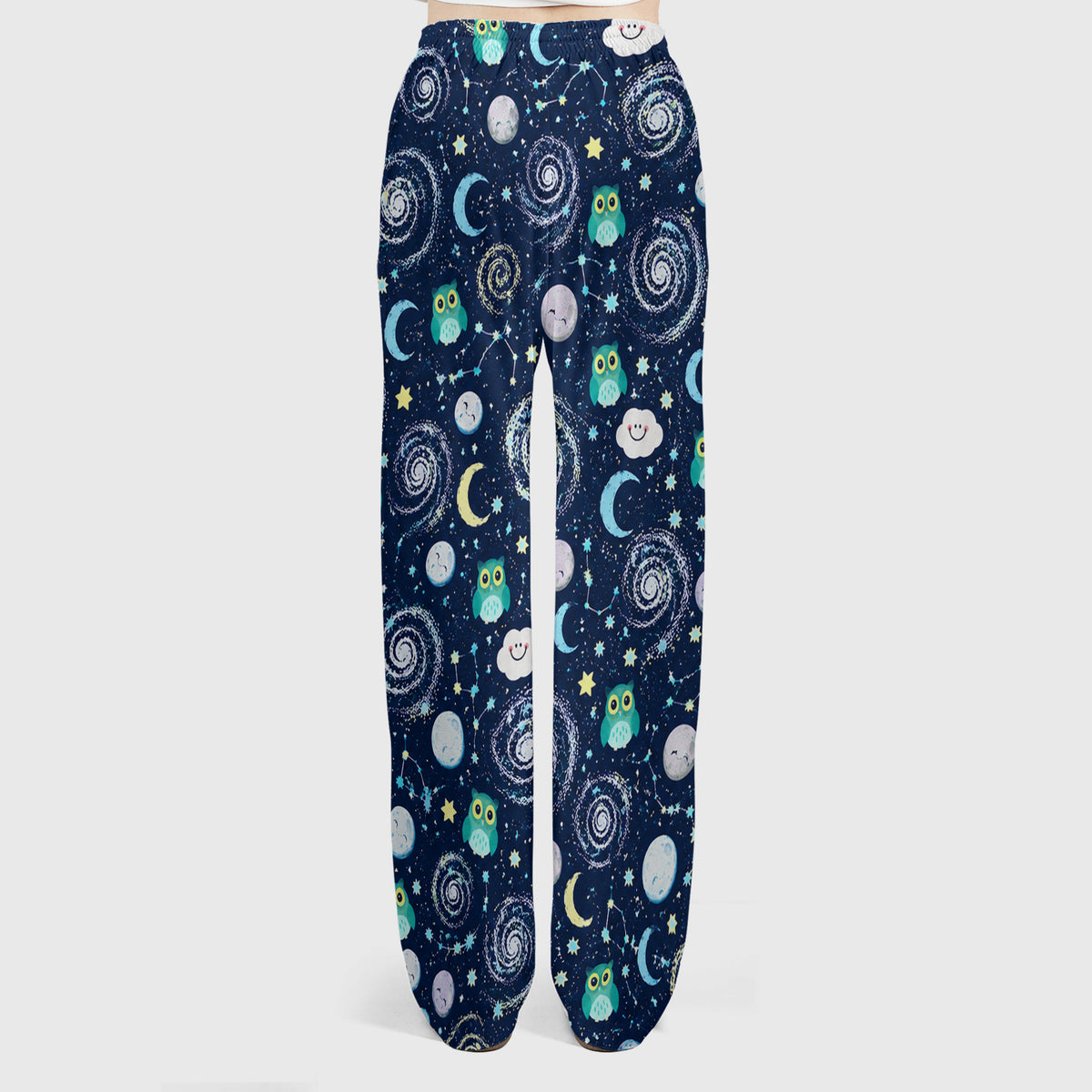 Cute Night Owl Galaxy Pattern Scrub Set, Scrub Pants and V Neck Top