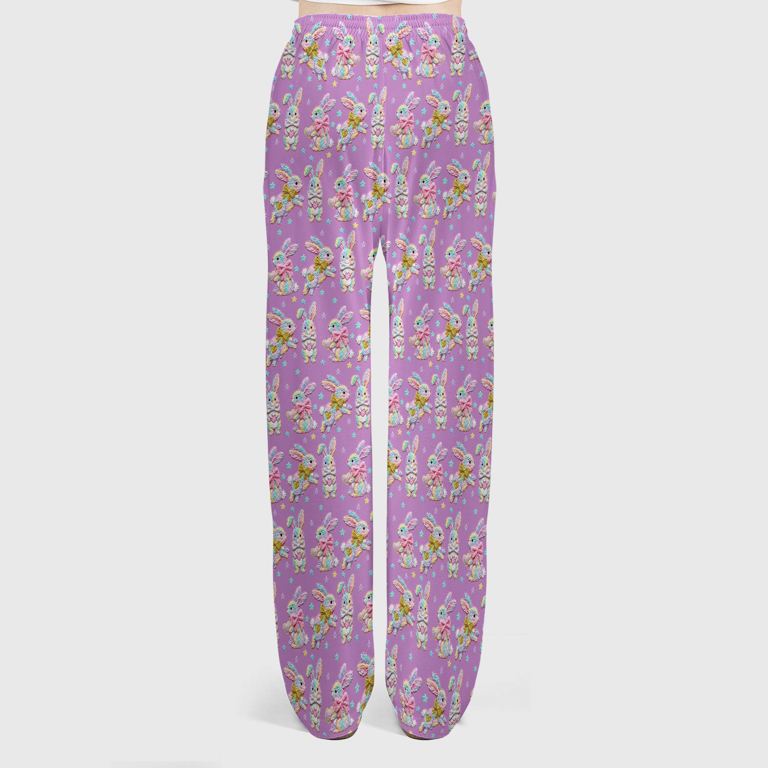 Cartoon Bunny All Over Print Set, Scrub Pants and V Neck Top