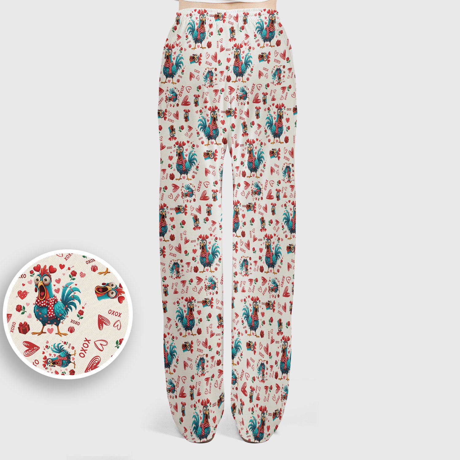 Funny Rooster Valentine Scrub Set, Cute Chicken XOXO Heart Pattern Nurse Shirt, Breathable Fabrics Nursing Uniform