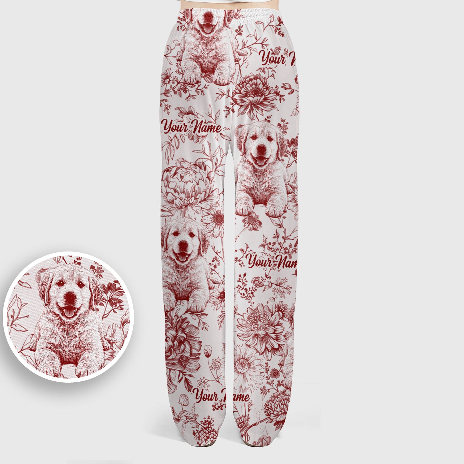 Personalized Custom Pet Photo Name Floral Pattern Scrub Set, Scrub Pants and V Neck Top