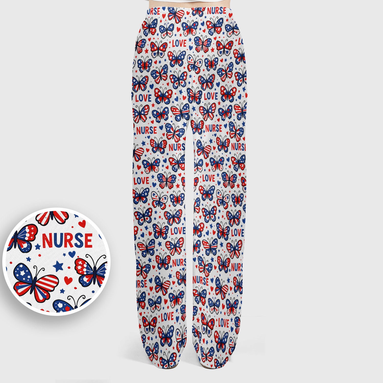 USA Patriotic Butterfly Nurse Scrub Set, Comfortable Uniform Scrubs For Nursing