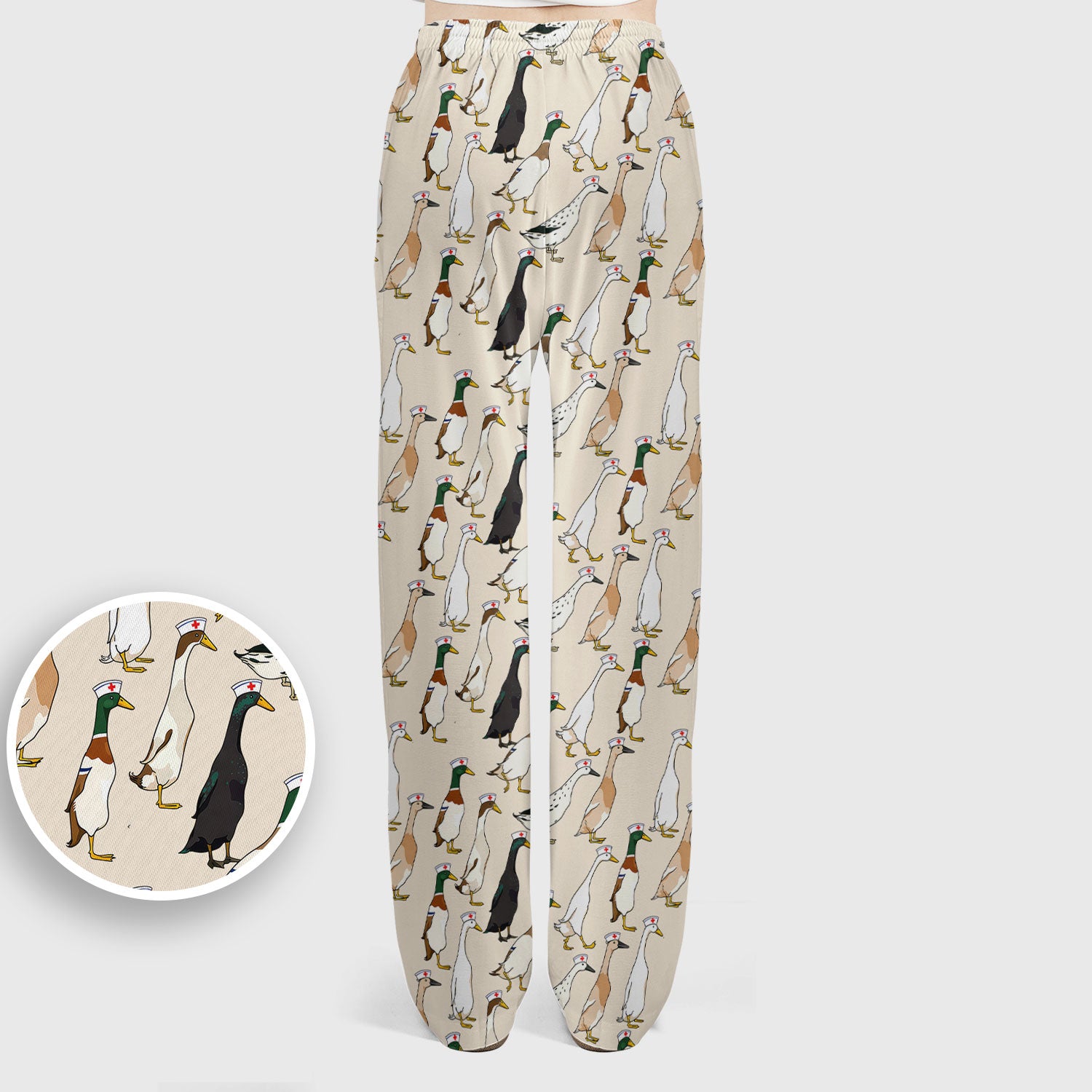 Funny Nurse Duck Pattern Scrub Set, Breathable Med Uniform