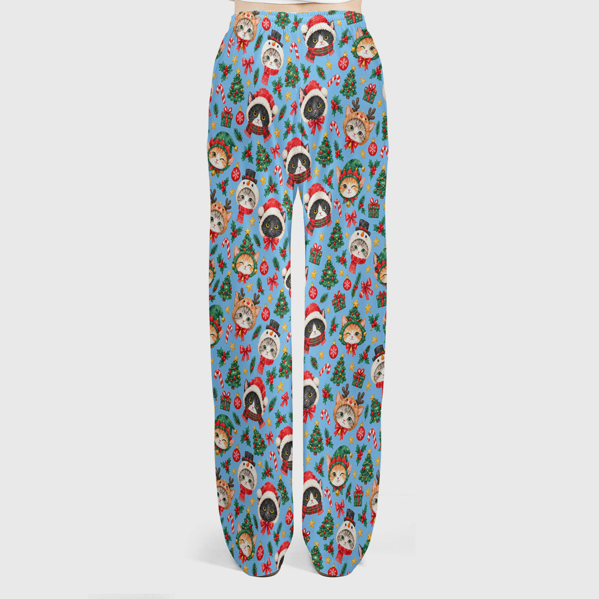 Christmas Cats And Trees Pattern Scrub Set, Scrub Pants and V Neck Top