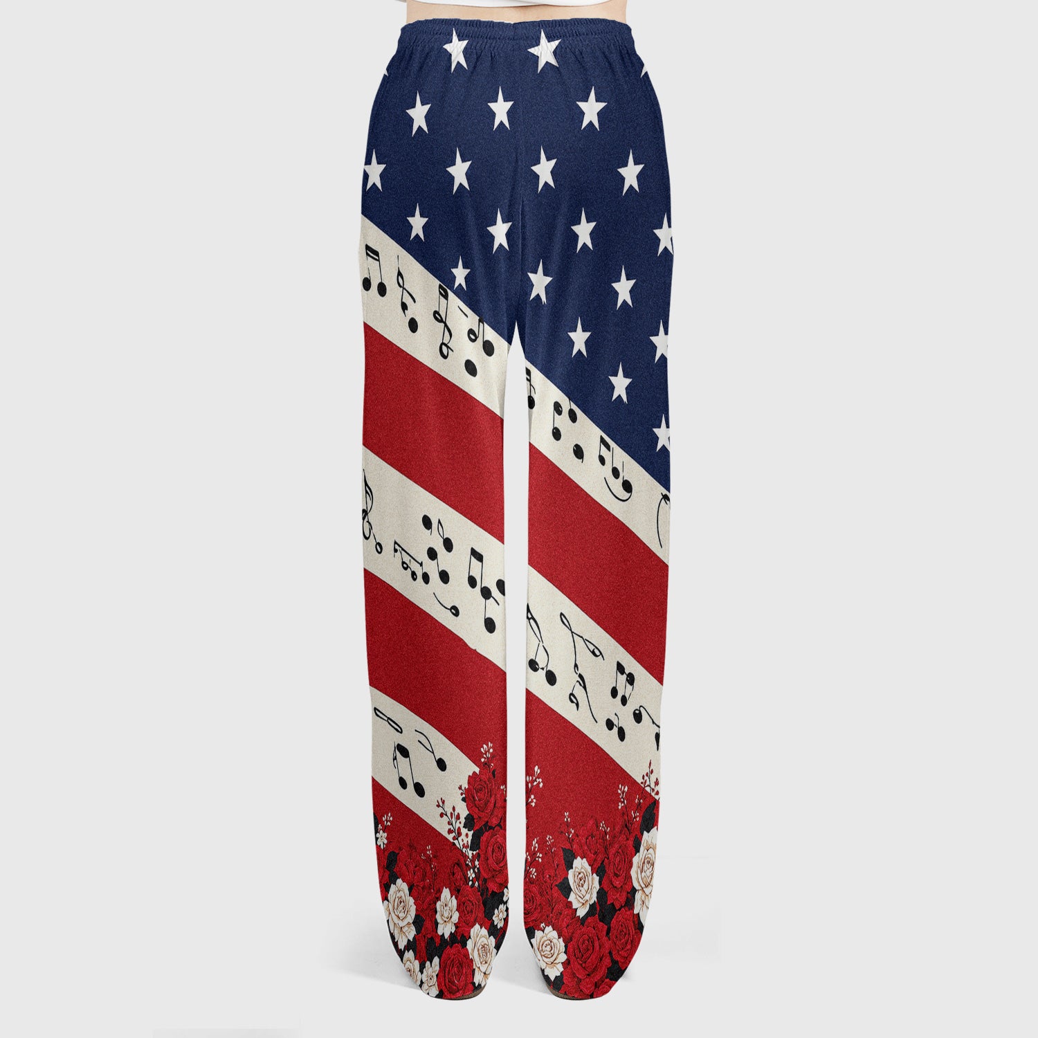 Patriotic Music Notes Nurse Scrub Top for RN, CNA, Healthcare Workers, Floral USA Uniform Scrub Set, Scrub Pants and V Neck Top