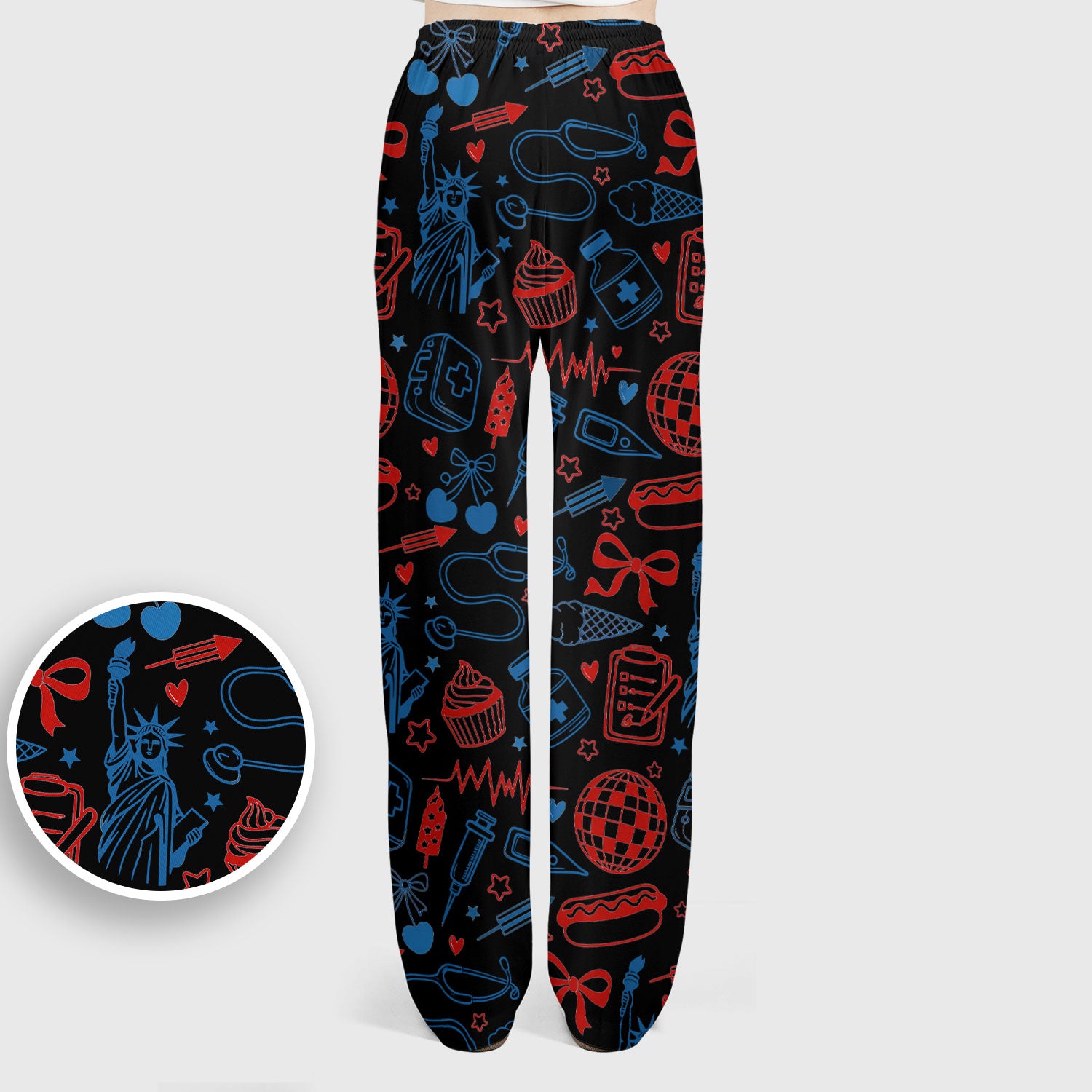 Patriotic Nurse Medical Icons Pattern Scrub Set, Scrub Pants and V Neck Top