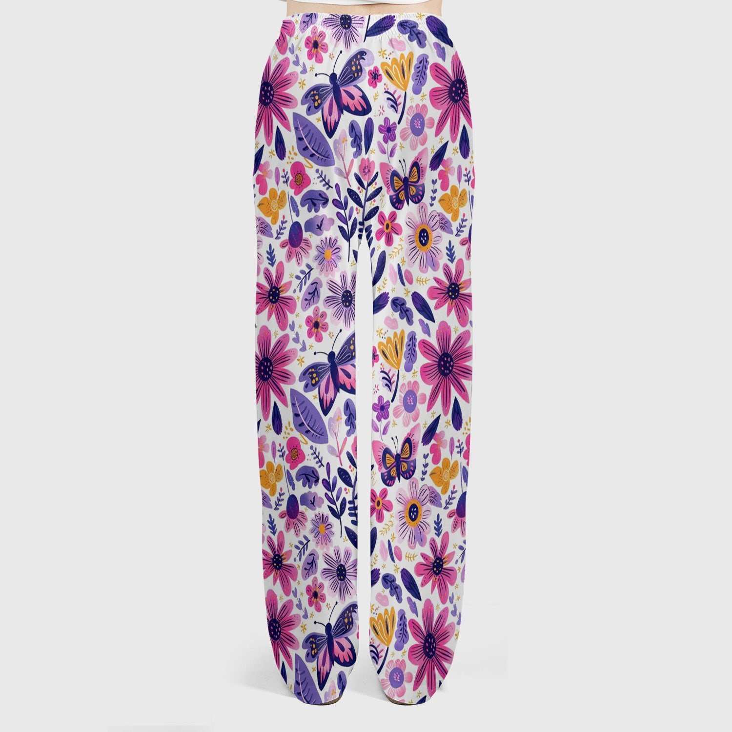 Cute Butterfly Wildflower Garden Pattern Scrub Set, Scrub Pants and V Neck Top