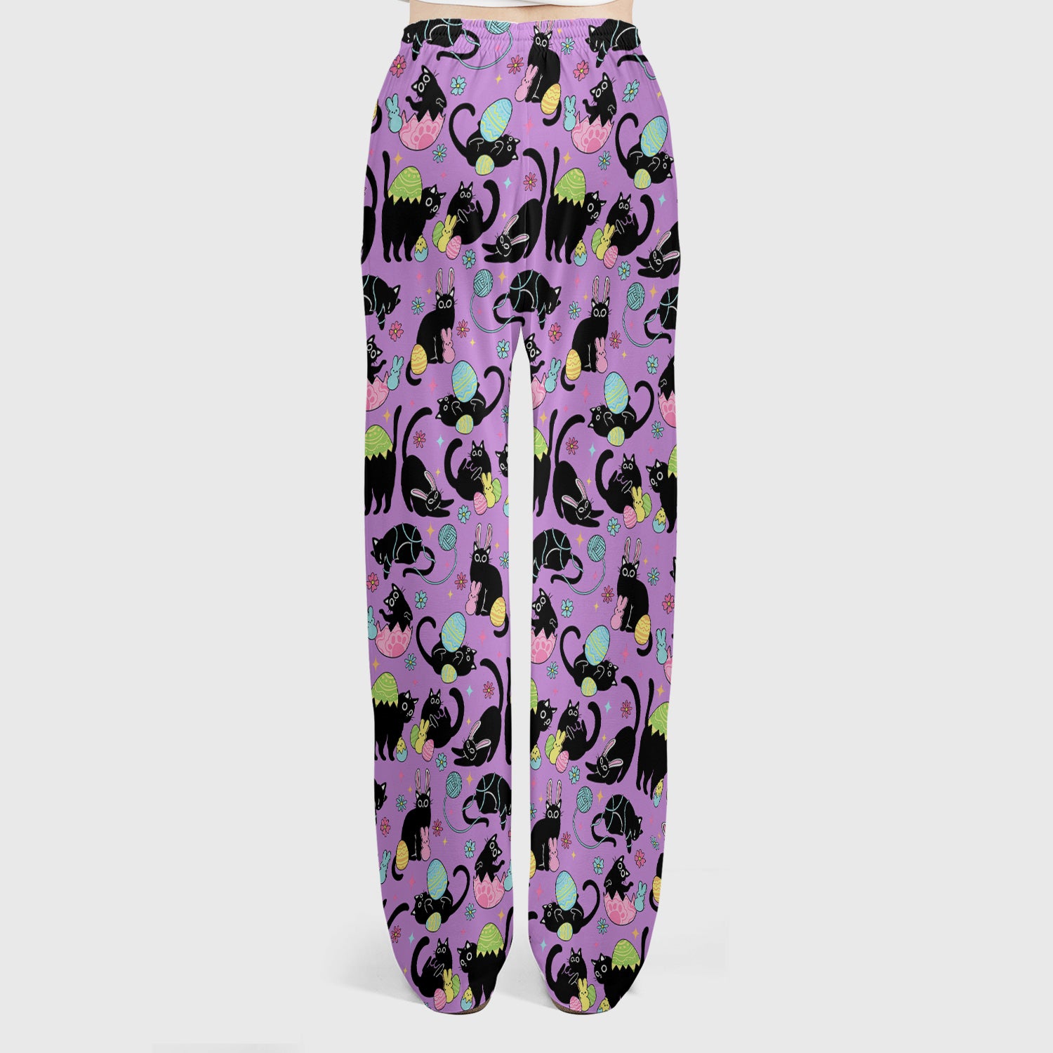 Funny Easter Black Cat Egg Pattern Scrub Set, Scrub Pants and V Neck Top