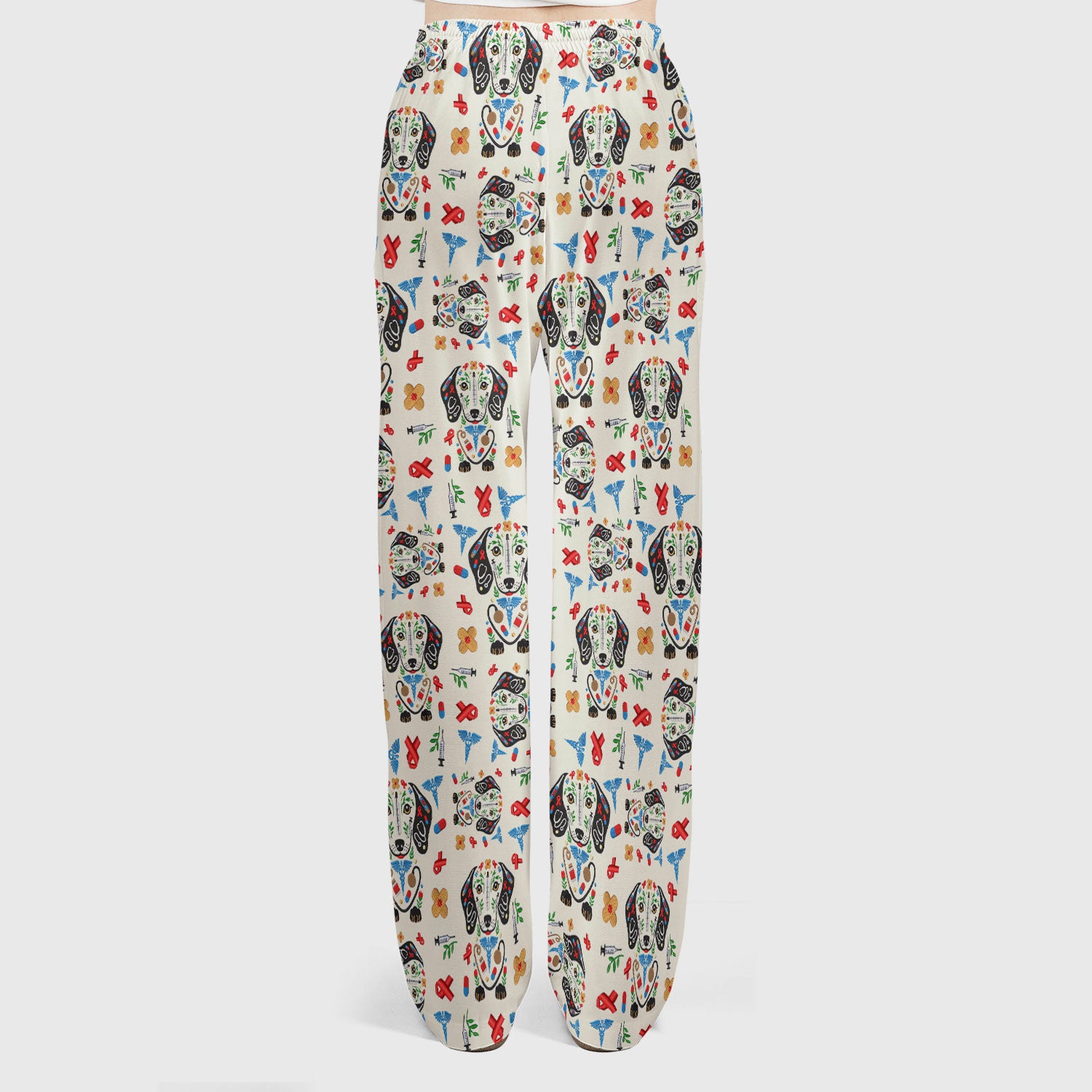 Dachshund Medical Icon Pattern Scrub Set, Women's Scrub Sets