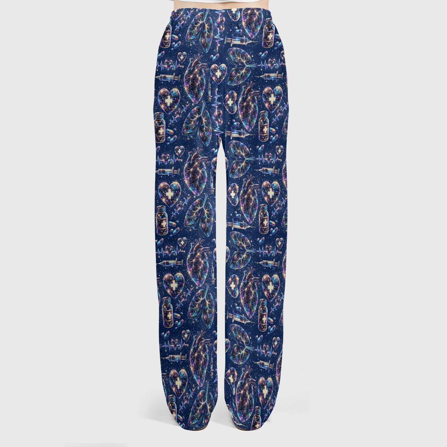 Galaxy Anatomical Heart Lung Syringe Print Scrub Set, Breathable Med Uniform