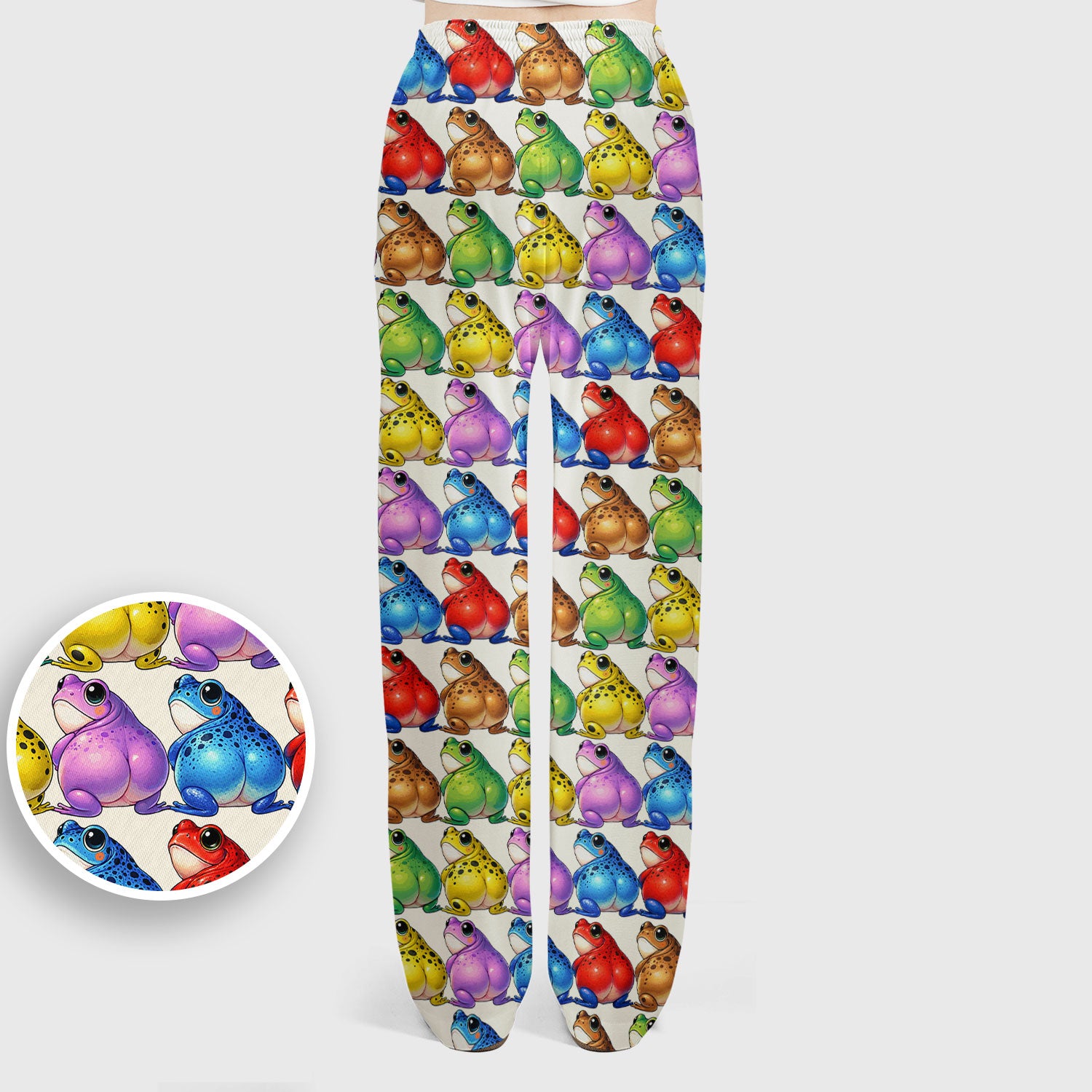 Funny Colorful Frogs Pattern Scrubs Sets, Scrub Pants and V Neck Top