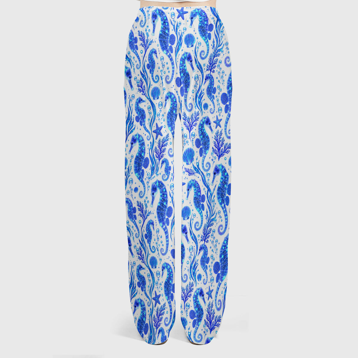 Blue Ocean Seahorse Pattern Scrub Set, Scrub Pants and V Neck Top