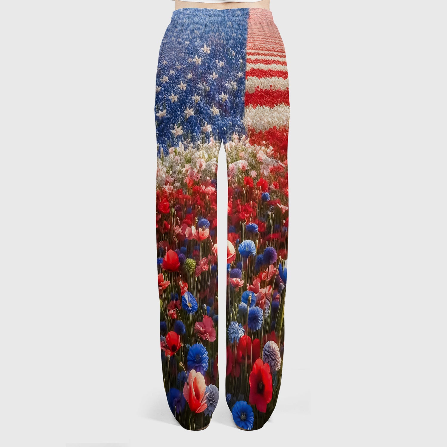 Festive Nurse American Flag Wildflower Field Scrub Set, Scrub Pants and V Neck Top