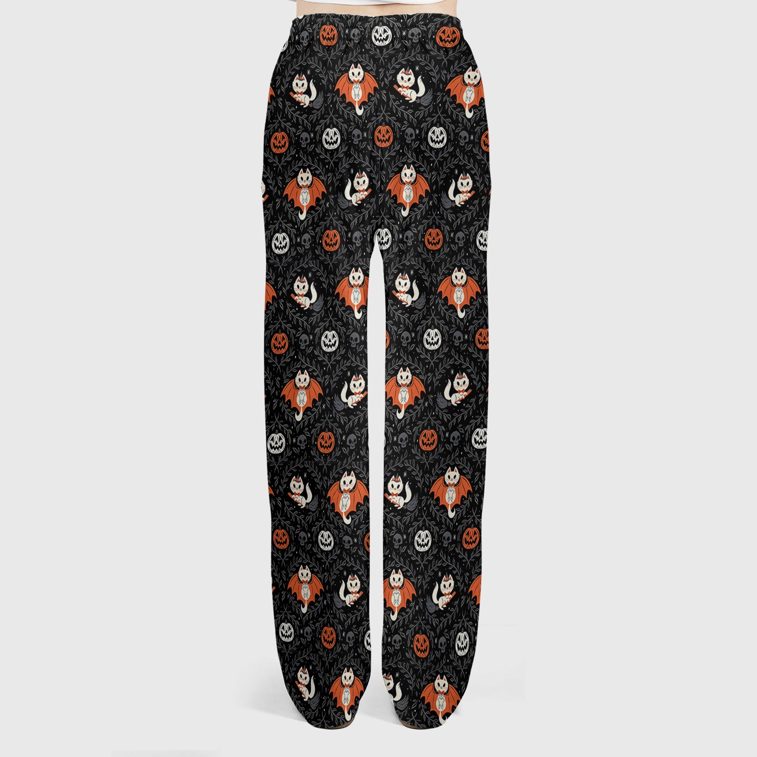 Cute Halloween Vampire Cat Pattern Scrub Set, Scrub Pants and V Neck Top
