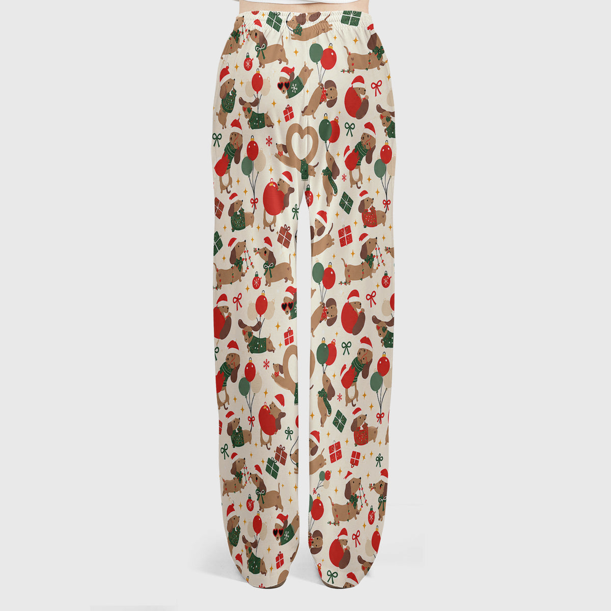 Cute Christmas Dachshund Pattern Scrub Set, Scrub Pants and V Neck Top