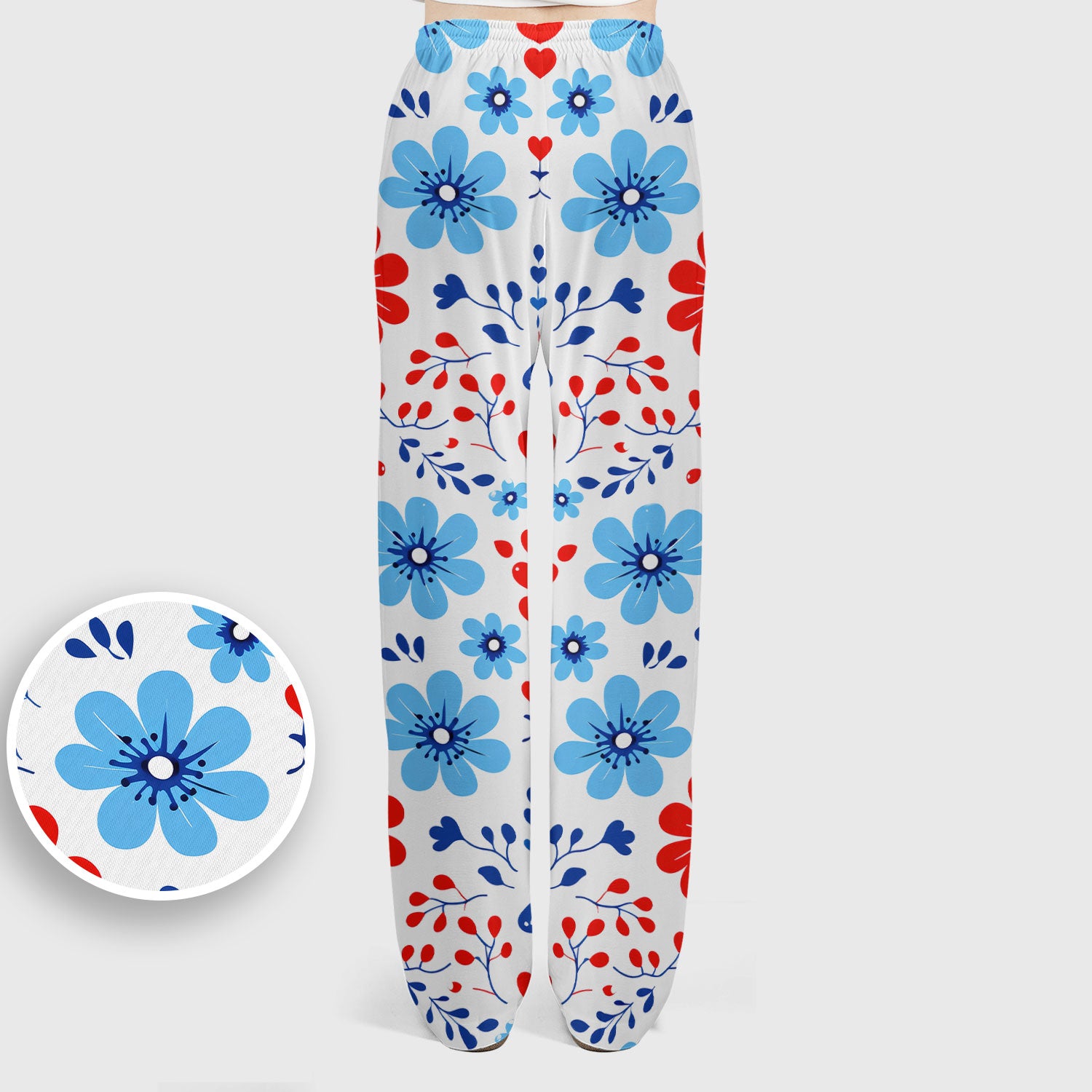 Symmetrical Folk Floral Heart Pattern Scrub Set, Scrub Pants and V Neck Top