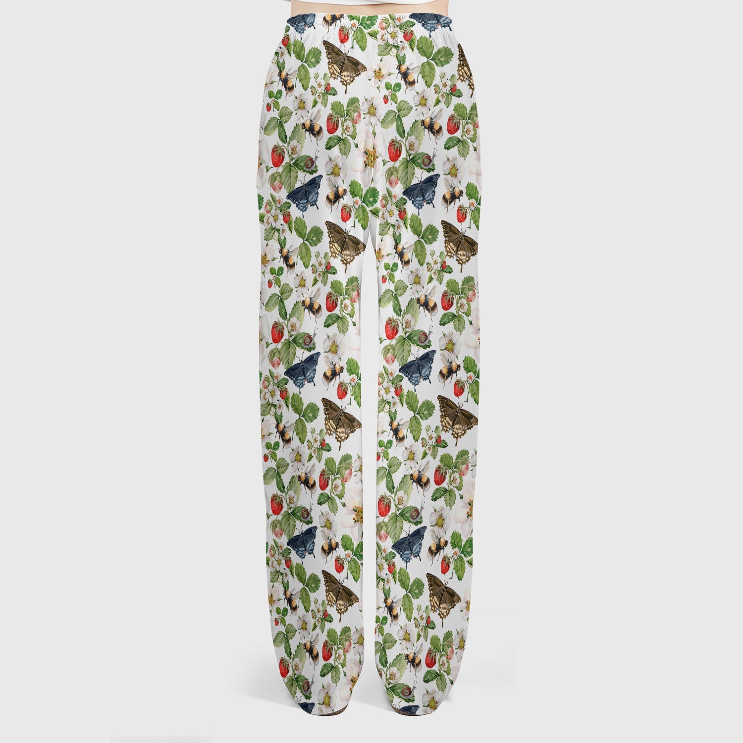 Charming Strawberry Butterfly Garden Pattern Scrub Set, Scrub Pants and V Neck Top