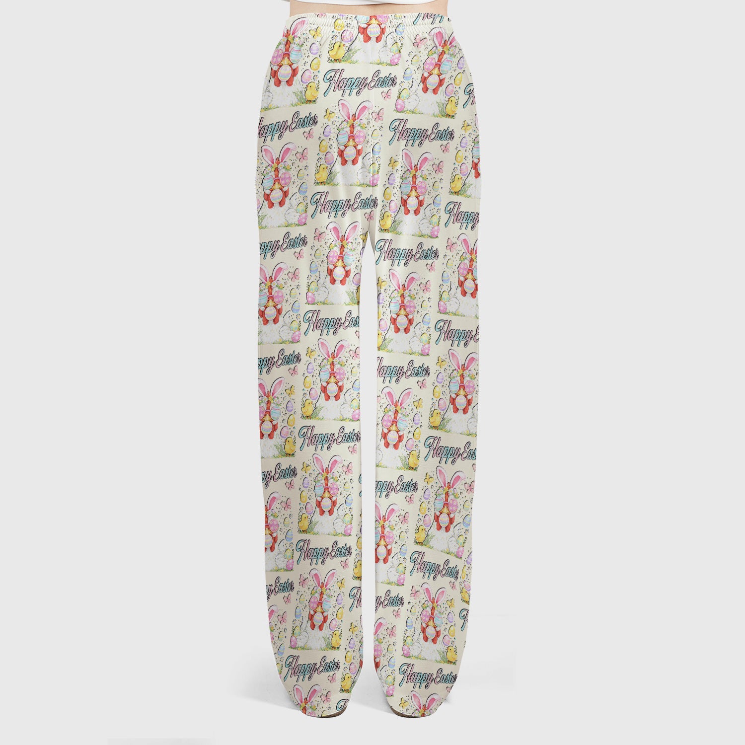 Happy Easter Bunny Eggs Pattern Scrub Set, Scrub Pants and V Neck Top