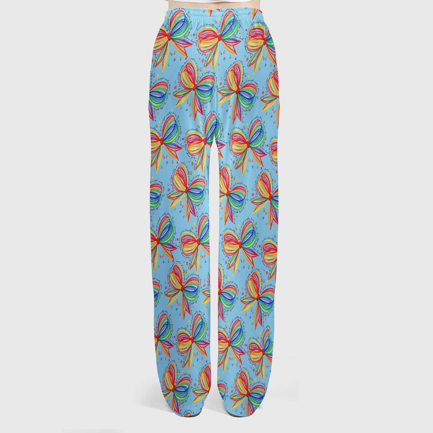 Colorful Rainbow Bow Pattern Scrub Set, Scrub Pants and V Neck Top
