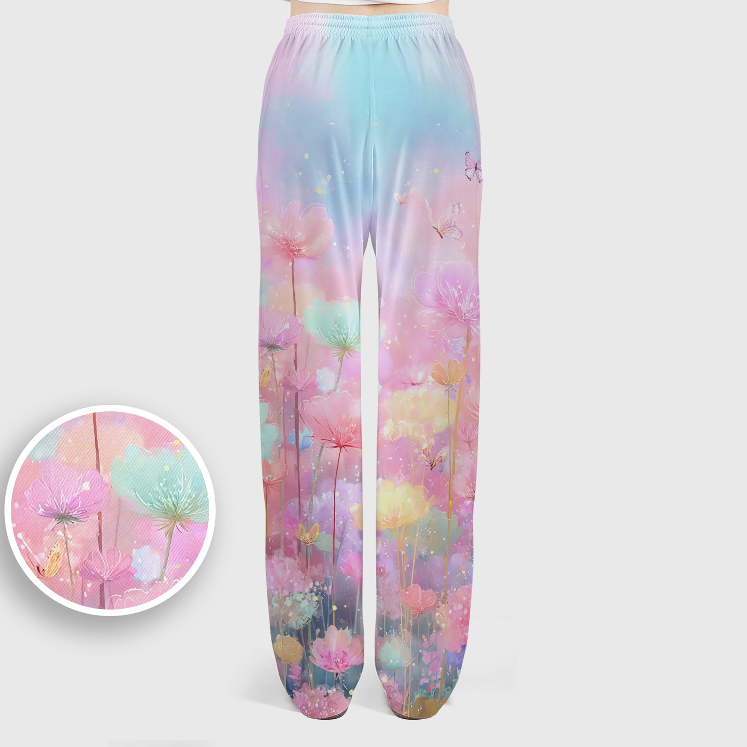 Dreamy Pastel Watercolor Floral Garden Scrub Set, Scrub Pants and V Neck Top