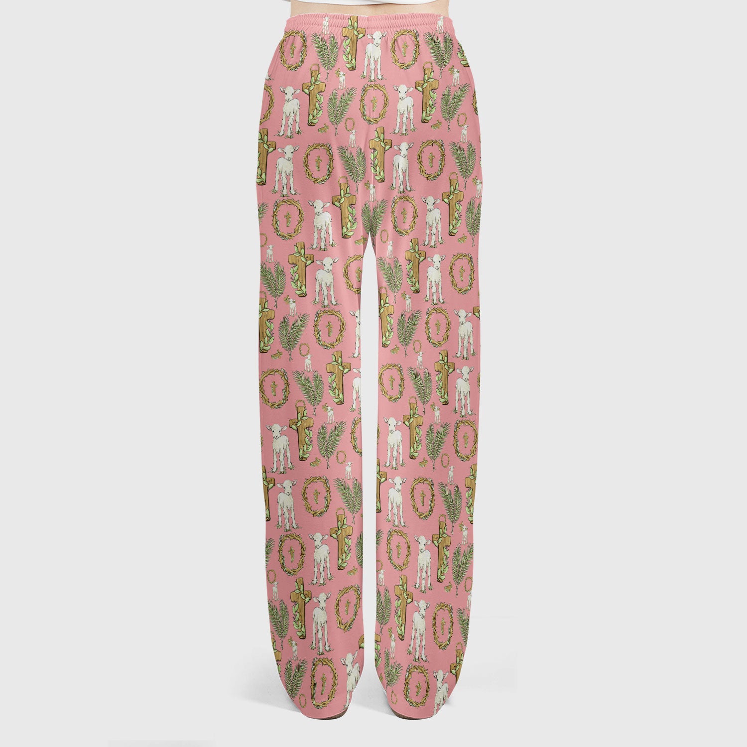 Faith Lamb Cross Pattern Women's Scrub Set, Scrub Pants and V Neck Top