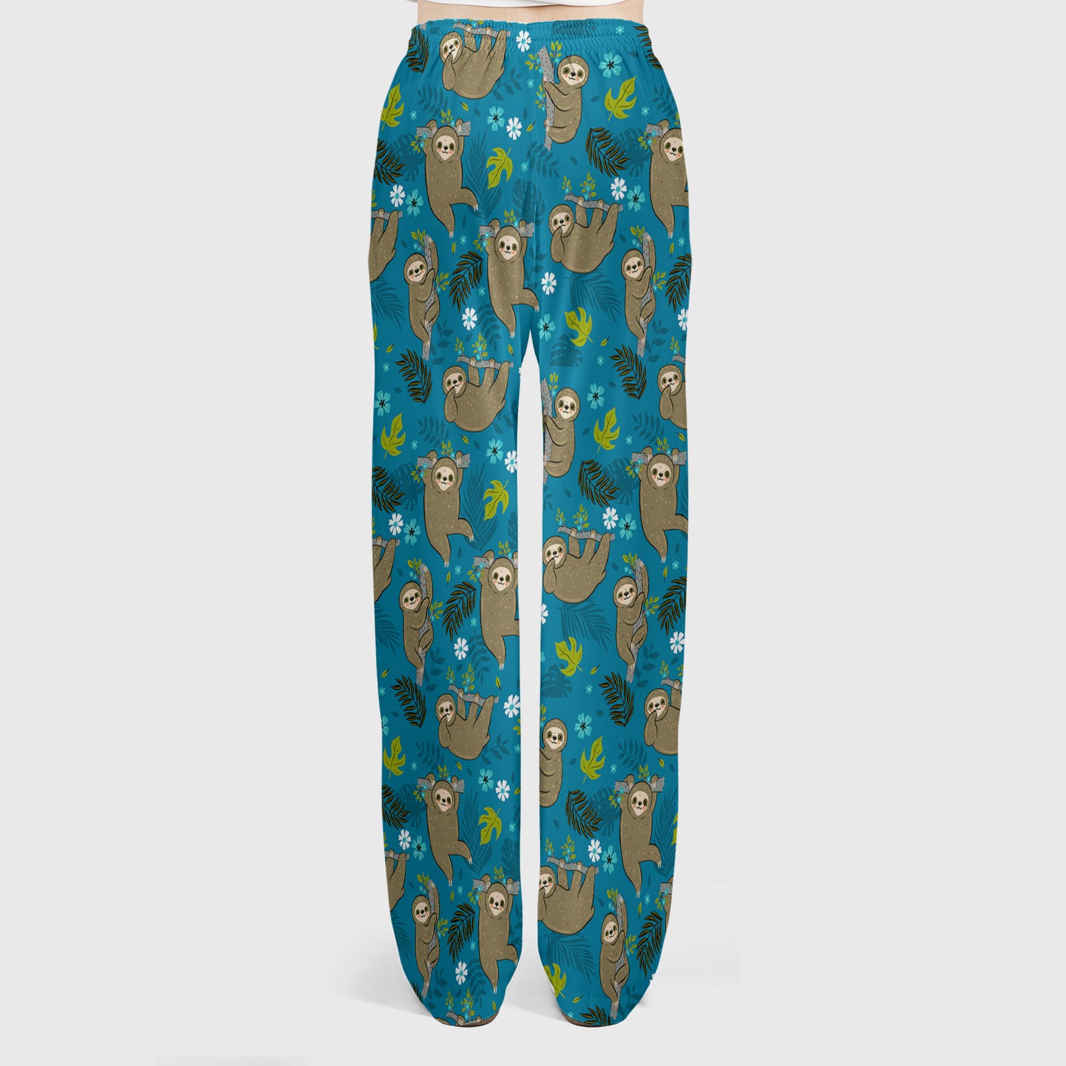 Jungle Tropical Sloth Pattern Scrub Set, Scrub Pants and V Neck Top