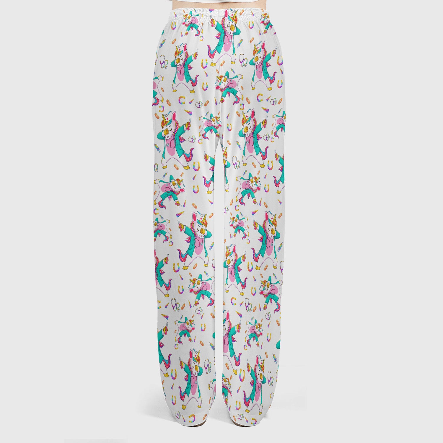 Cute Unicorn Nurse Dance Pattern Women's Sets, Scrub Pants and V Neck Top