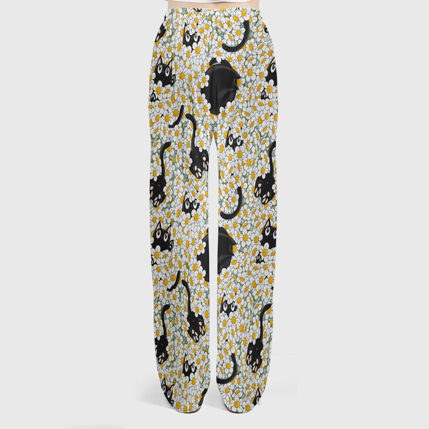 Daisy Black Cat Nurse Pattern Scrub Set, Scrub Pants and V Neck Top