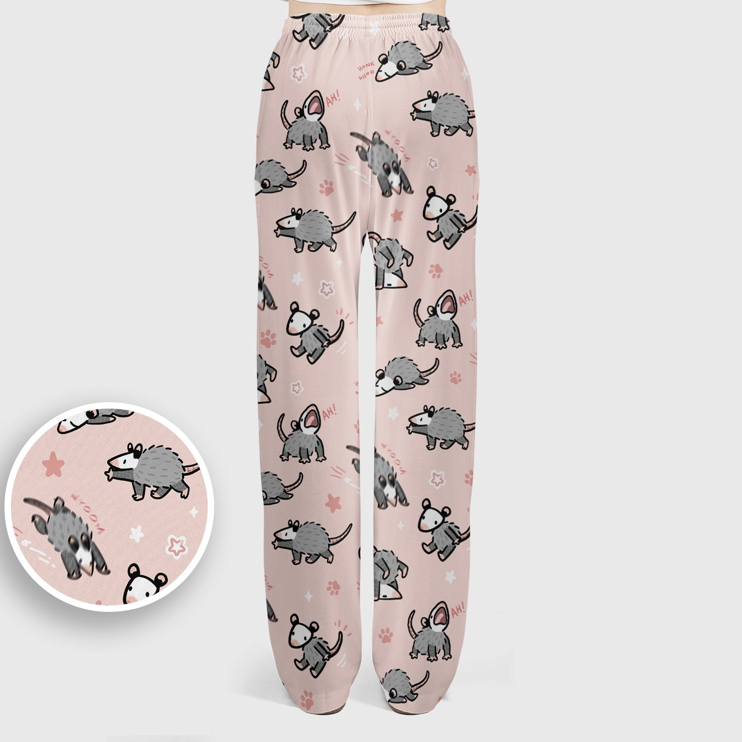 Playful Cartoon Opossum Character Pattern Scrub Set, Women's Scrub Sets