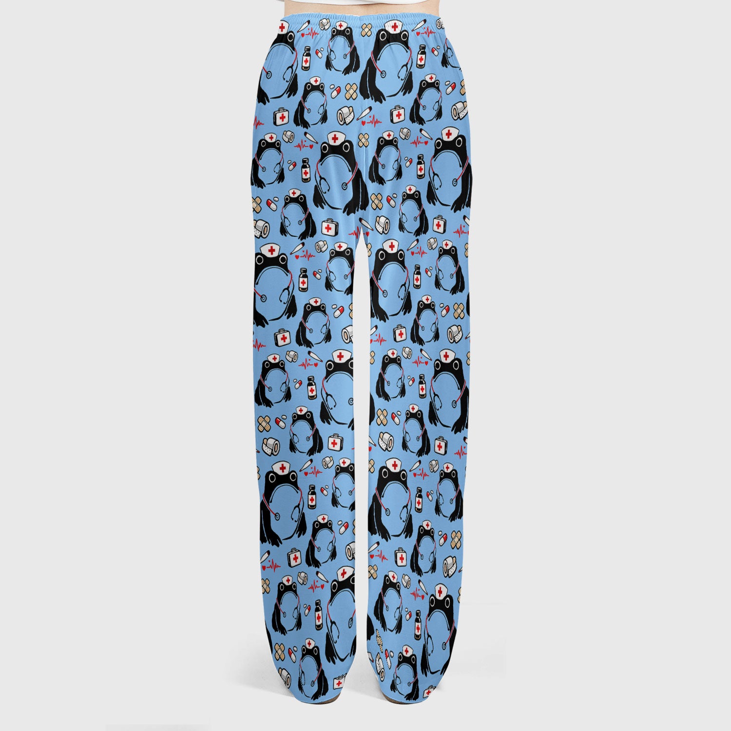 Cute Frog Nurse Medical Pattern Scrub Set, Breathable Med Uniform