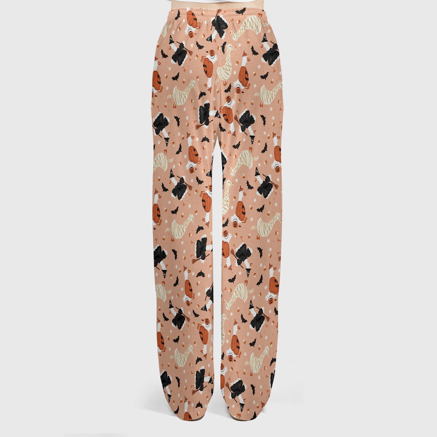 Halloween Goose with Pumpkin Bat Pattern Scrub Set, Scrub Pants and V Neck Top