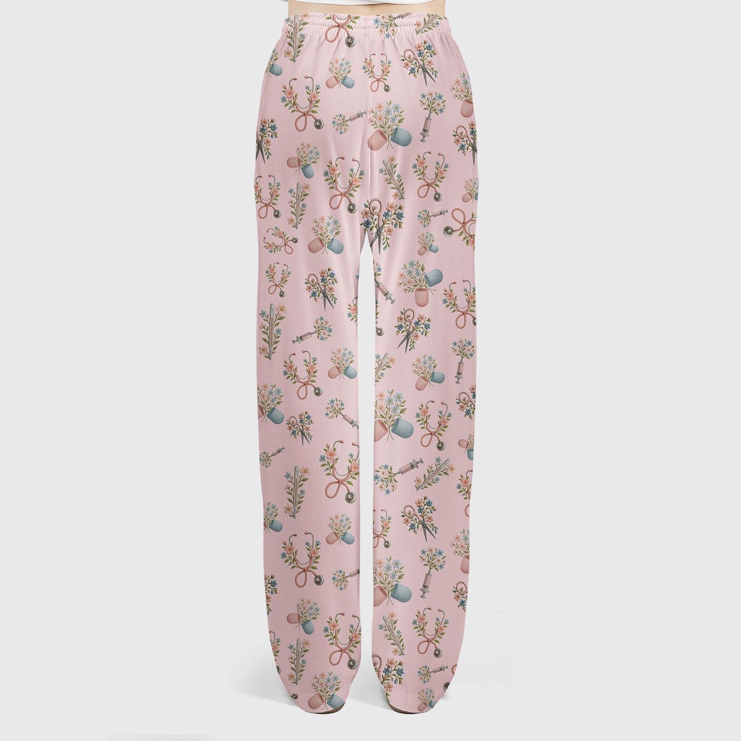 Floral Medical Scrub Set, Elegant Stethoscope With Flower Nursing Shirt, Breathable Fabrics Nurse Uniform