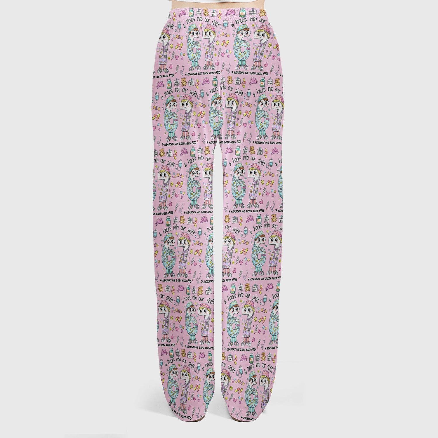 Cartoon Characters Six Hours Into Shift With Medical Doodle Scrub Set, Breathable Med Uniform