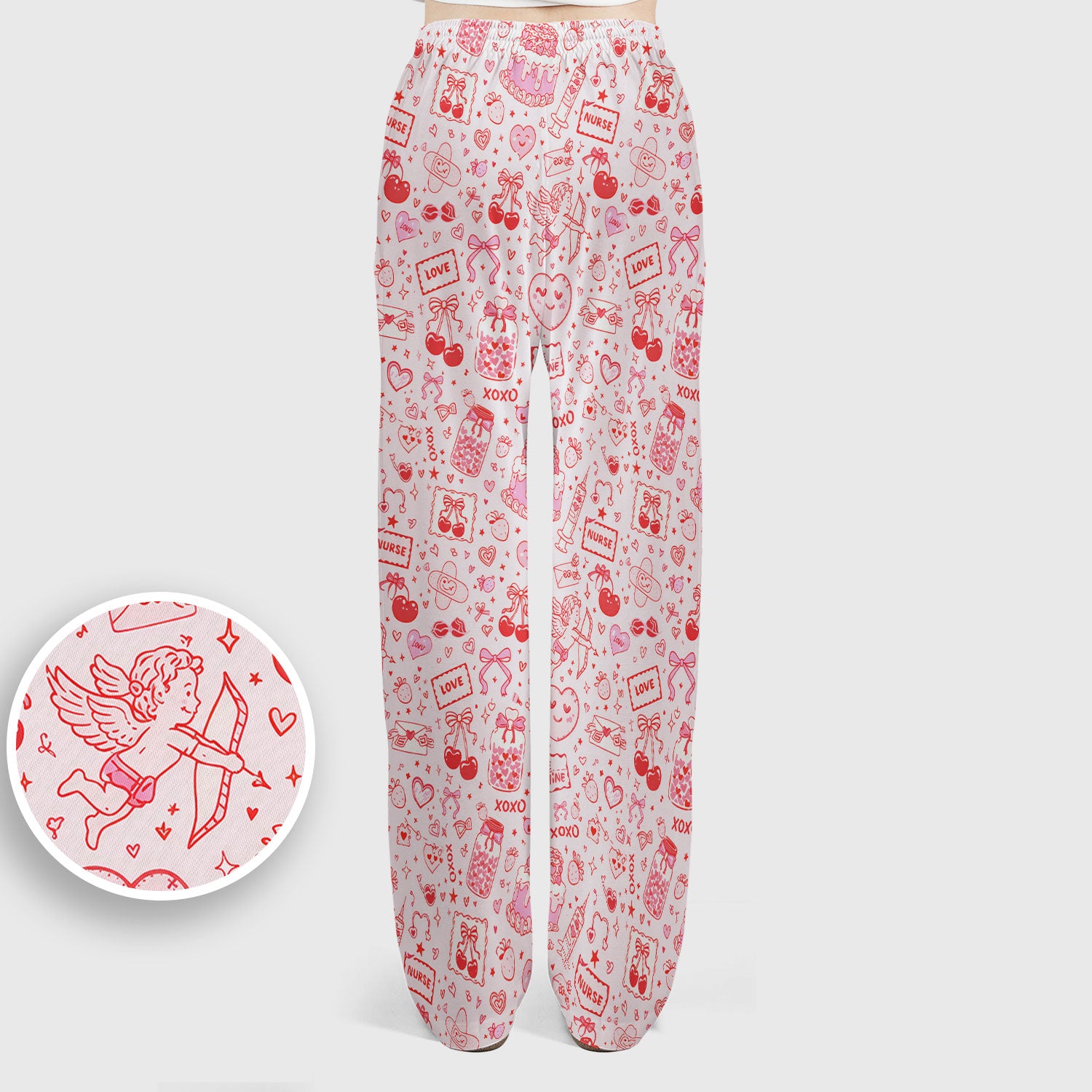 Valentine Pink XOXO Pattern Nurse Scrub Set, Comfortable Uniform Scrubs For Nursing