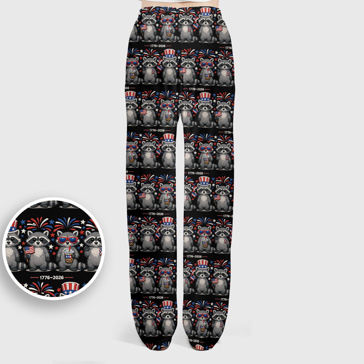 Patriotic Raccoon Fireworks Stripe Pattern Scrub Set, Scrub Pants and V Neck Top