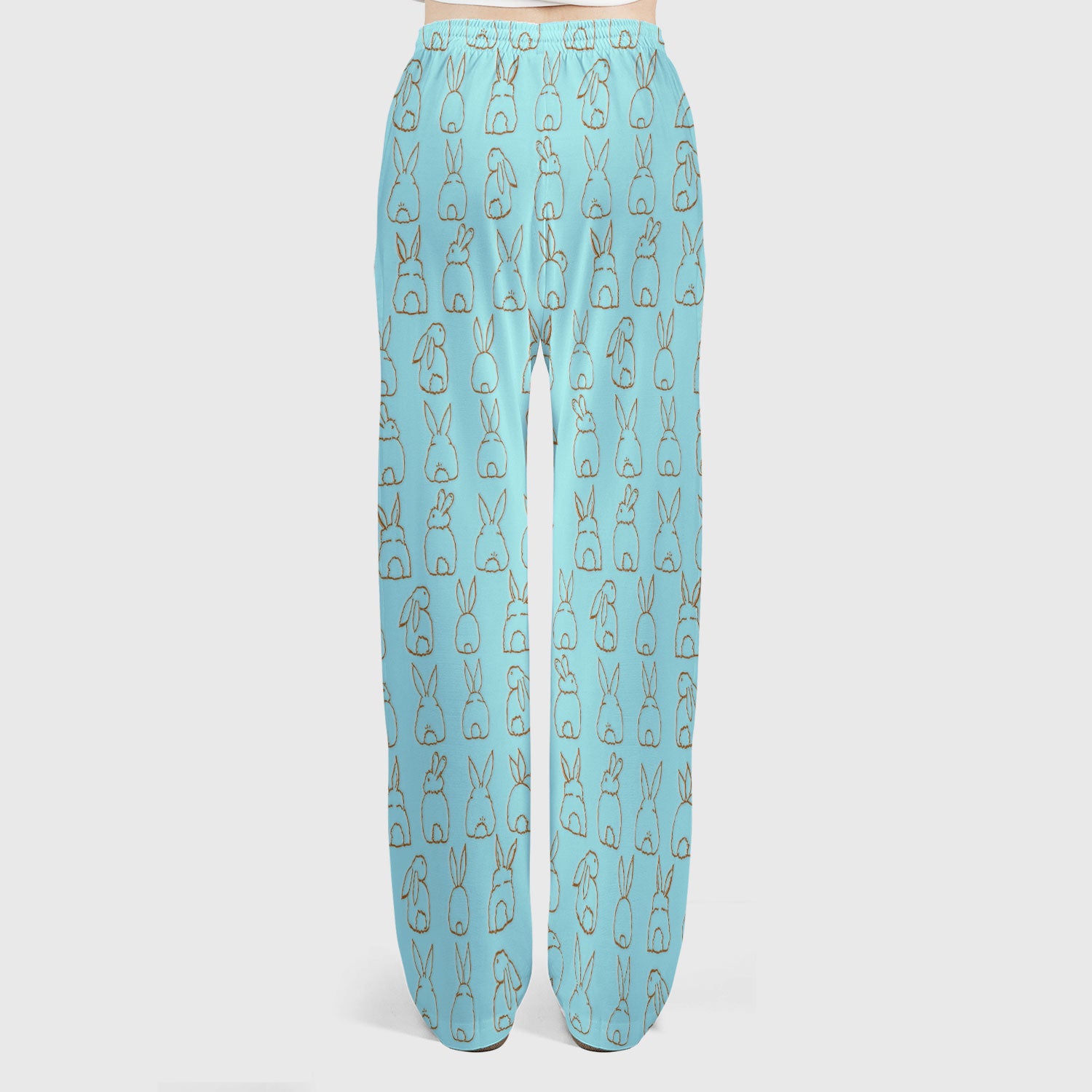Cartoon Bunny Line Art Pattern Medical Scrub Set, Breathable Med Uniform
