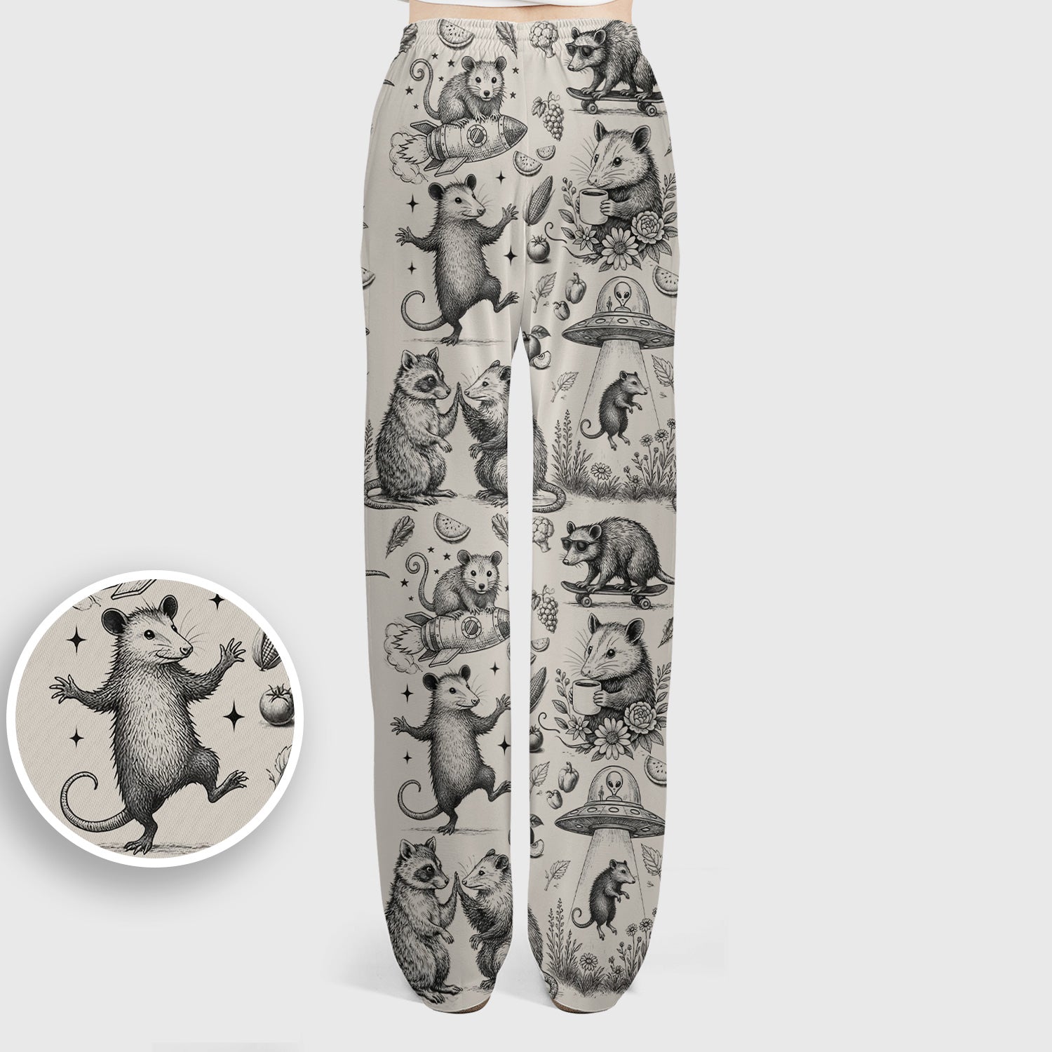 Funny Nurse Vintage Possum Raccoon High Five UFO Pattern Scrub Set, Scrub Pants and V Neck Top