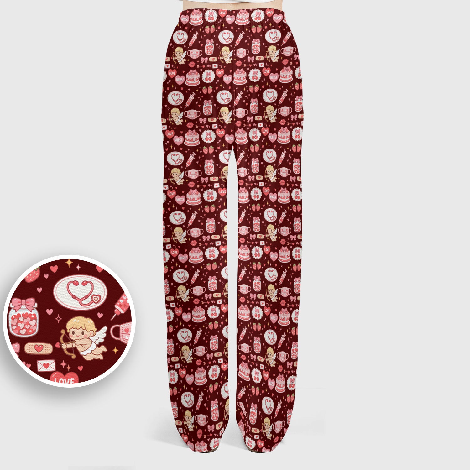 Cupid Nurse Scrub Set, Cute Love Medical Pattern Shirt For Valentine, Breathable Fabrics Nursing Uniform