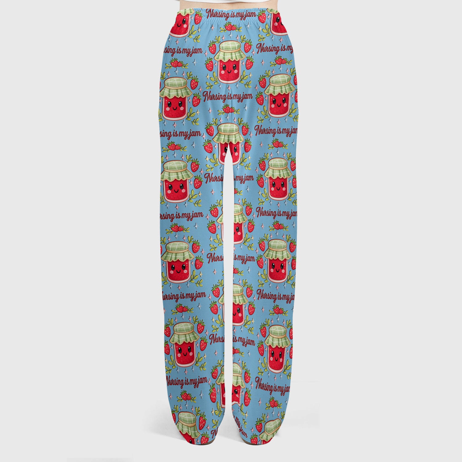 Cute Strawberry Jam Nurse Pattern Scrub Set, Breathable Med Uniform