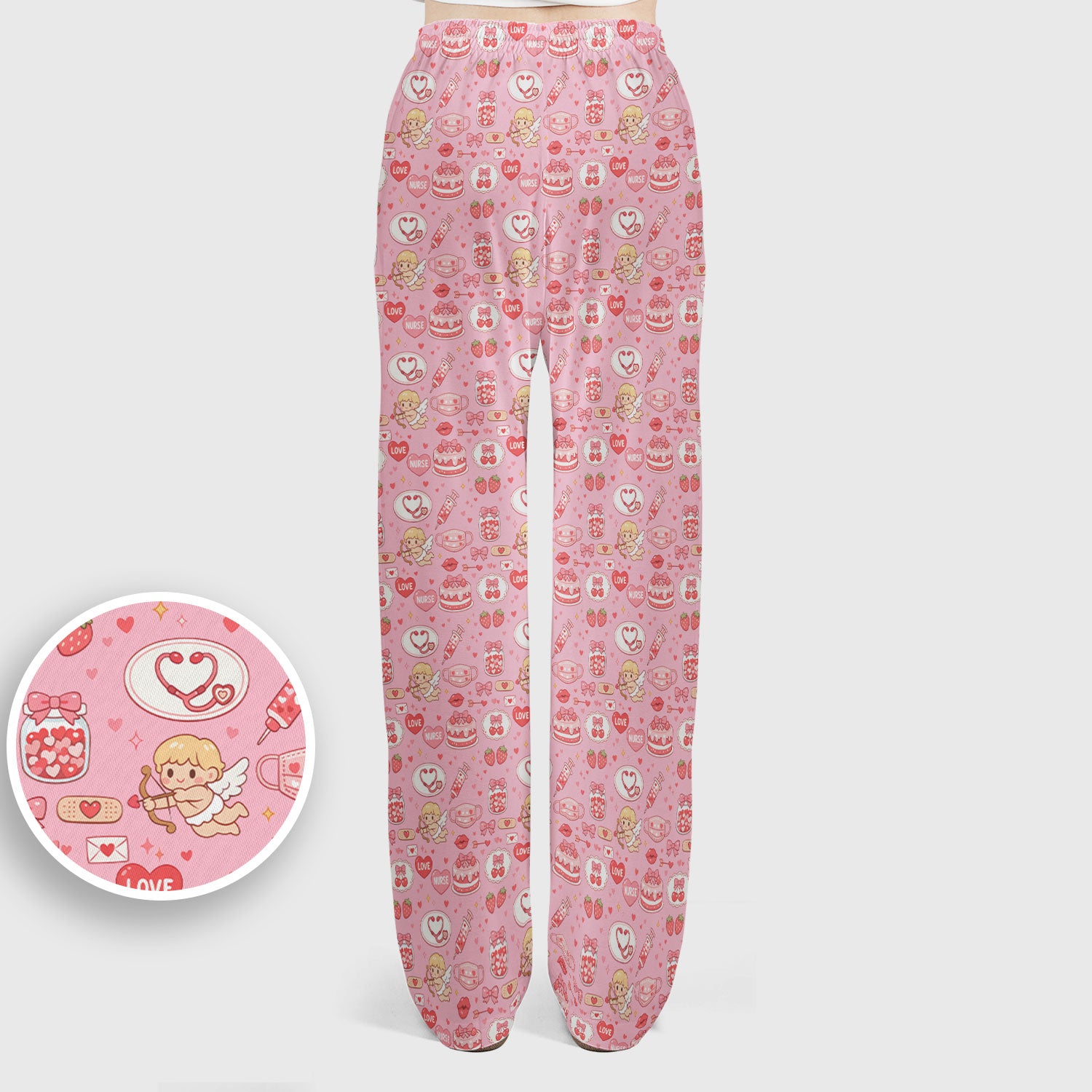 Cupid Nurse Scrub Set, Cute Love Medical Pattern Shirt For Valentine, Breathable Fabrics Nursing Uniform