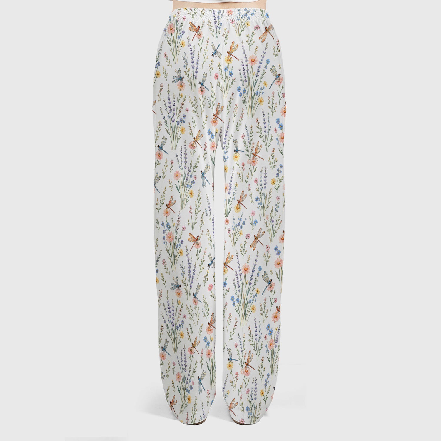 Dragonfly Wildflower Meadow Pattern Scrub Set, Scrub Pants and V Neck Top