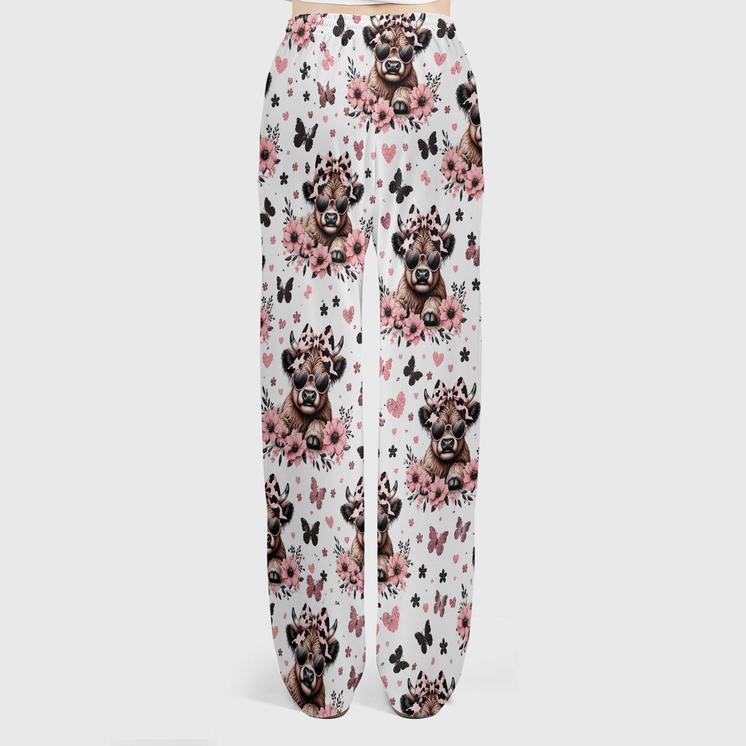 Cute Cow With Heart Sunglasses Pattern Scrub Set, Scrub Pants and V Neck Top