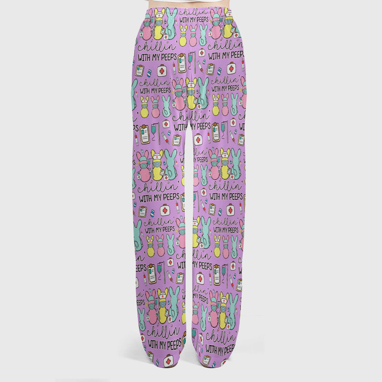Cute Bunny Nurse Chillin With My Peeps Scrub, Women's Scrub Sets