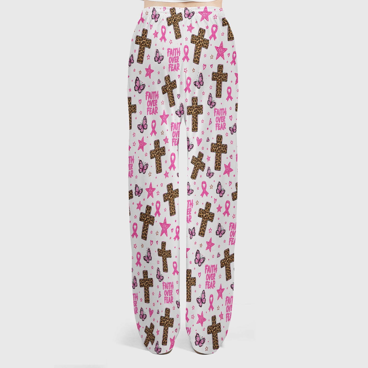 Faith Over Fear Breast Cancer Scrub Set, Scrub Pants and V Neck Top