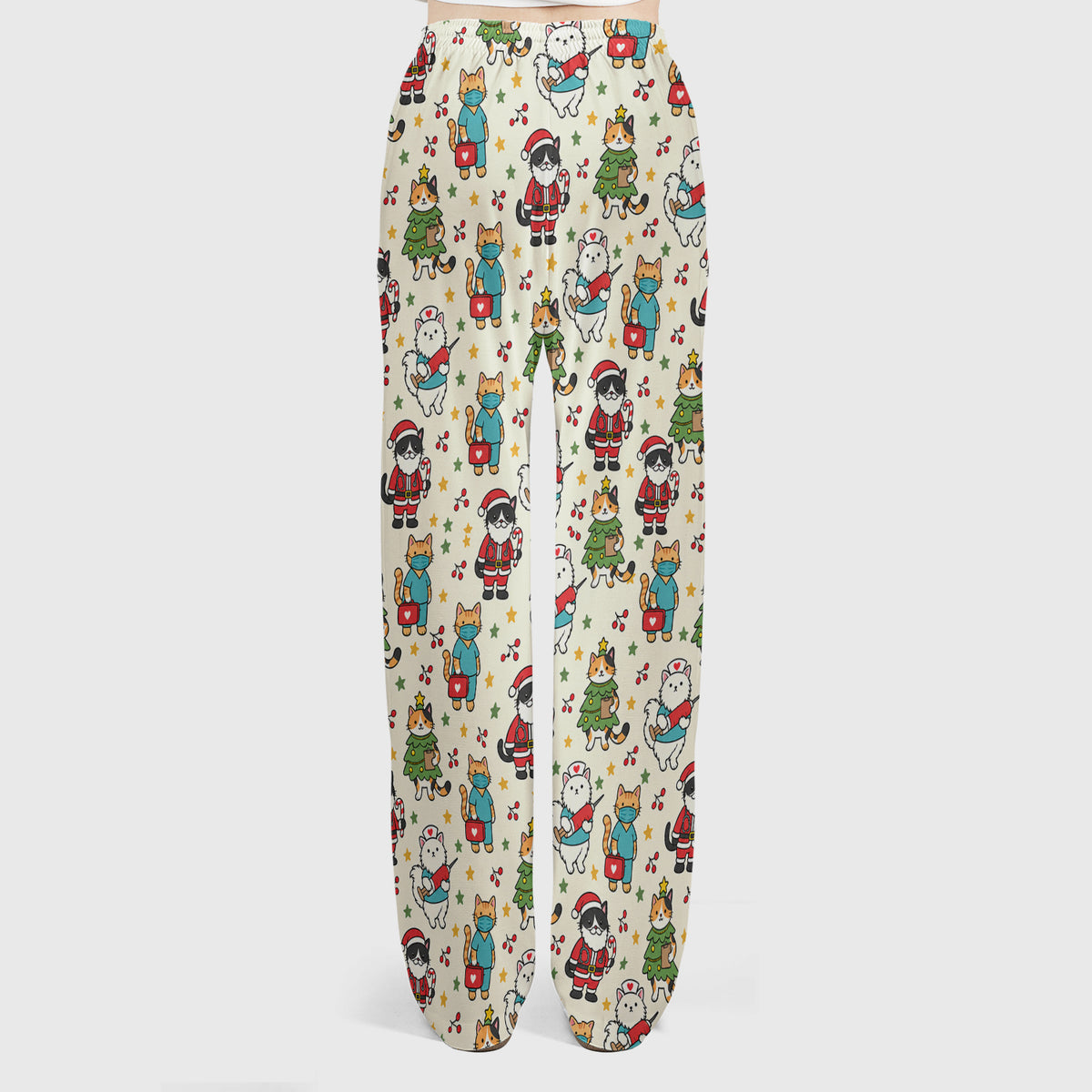 Christmas Cats In Nurse And Santa Outfits Scrub Set, Scrub Pants and V Neck Top