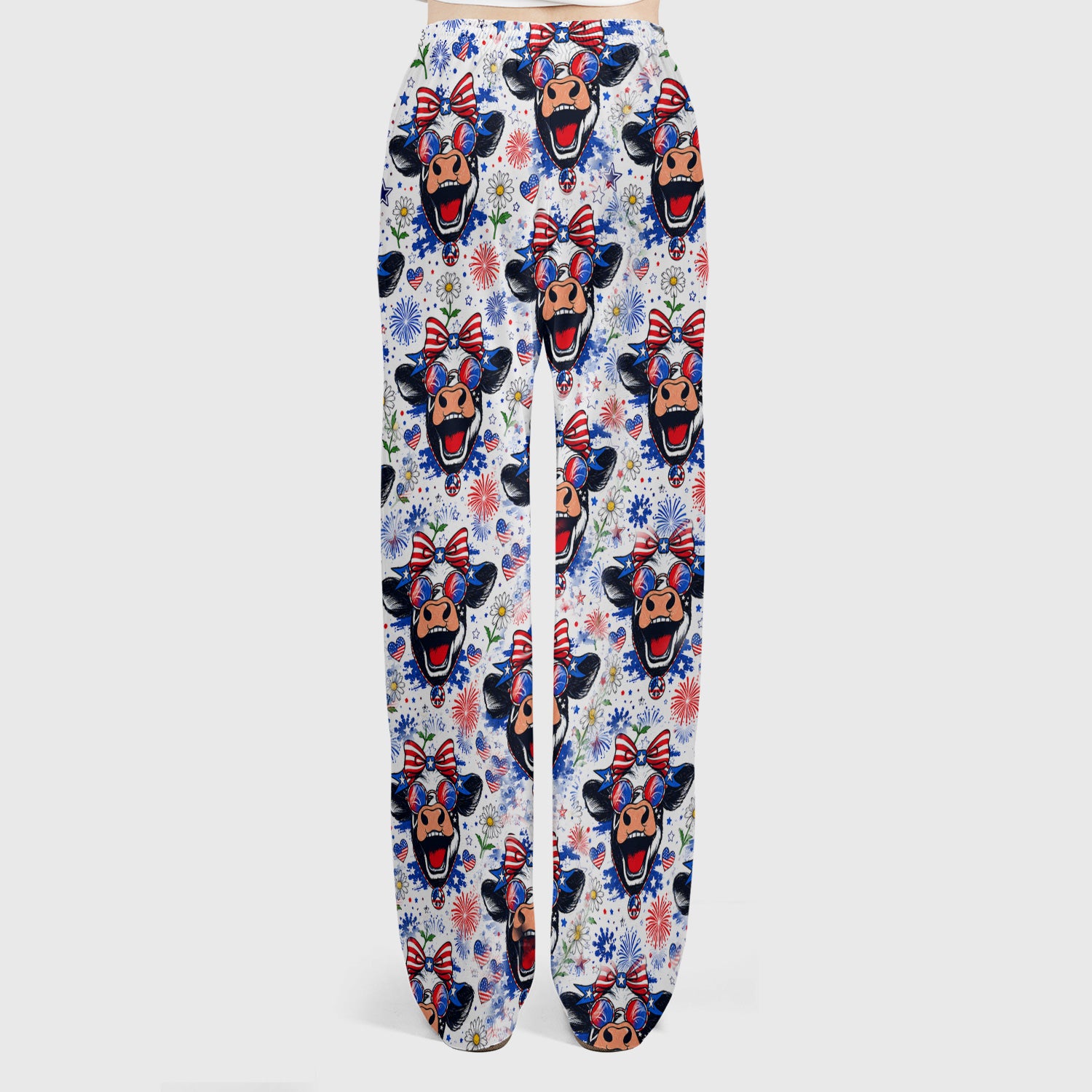 Funny Patriotic Cow Nurse Print Scrub Set, Scrub Pants and V Neck Top